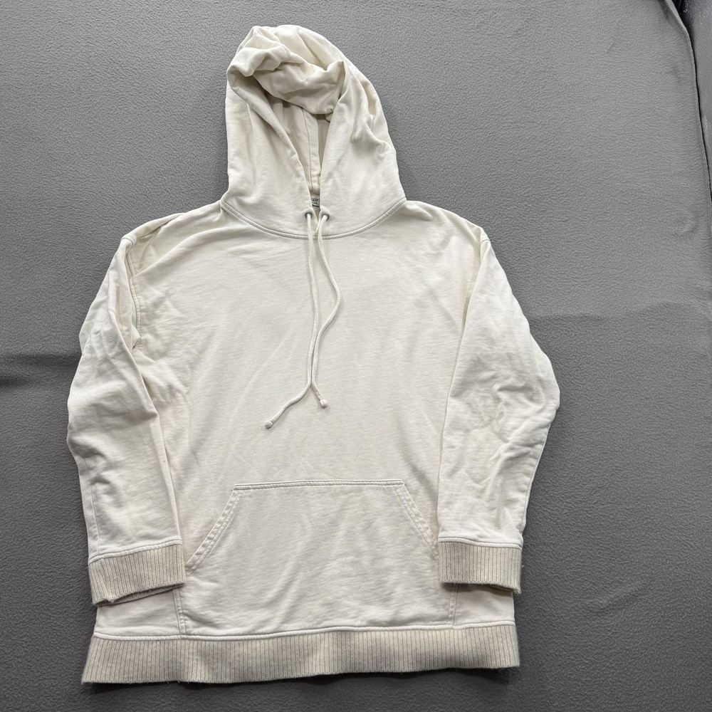 AllSaints Hoodie Mens Medium Biege Cotton Knit Fleece Sweatshirt Kangaroo Pocket